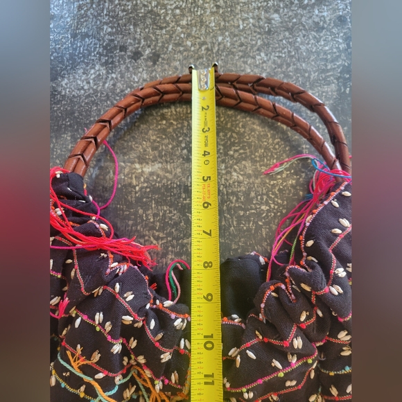 Elliot Mann Oversized Fringe Detail Boho Hippy bag with leather handle - Picture 12 of 14